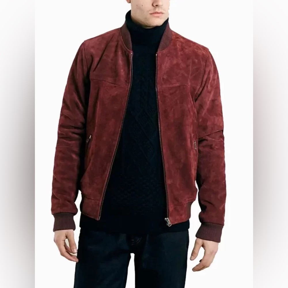 🌟 Sleek Burgundy 100% Goatskin Suede Bomber Jacket by Blank NYC 🌟